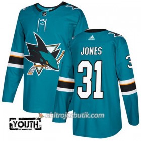 Barn Ishockey San Jose Sharks Tröja Martin Jones 31 Adidas 2017-2018 Teal Authentic
